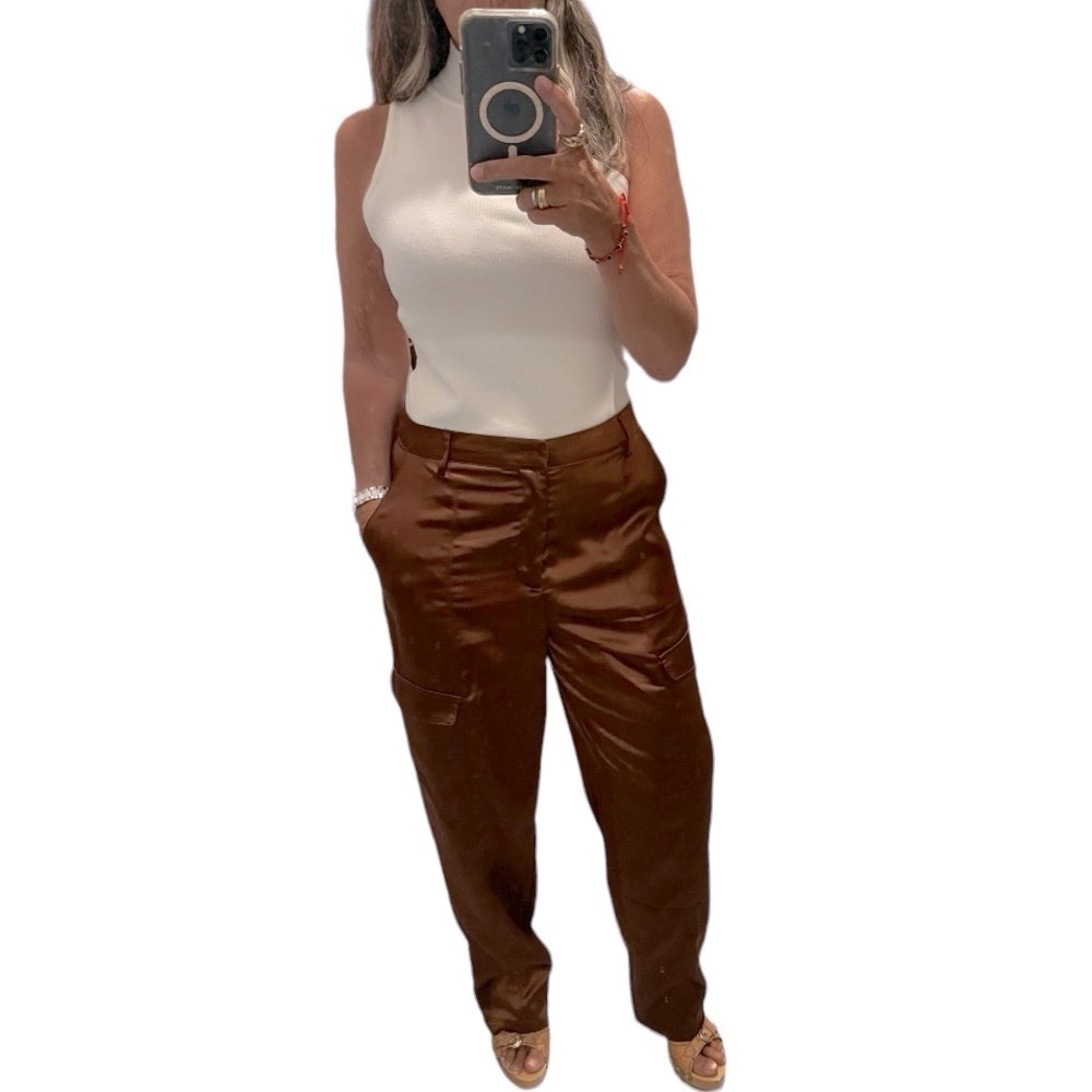 House Of Harlow 1960 Brown Satin Cargo Pants.Size 10